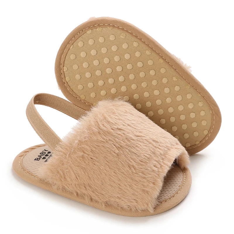 Summer Soft Hair Style Classic Baby Girl Slipper Sandals Breathable Baby Fur Shoes
