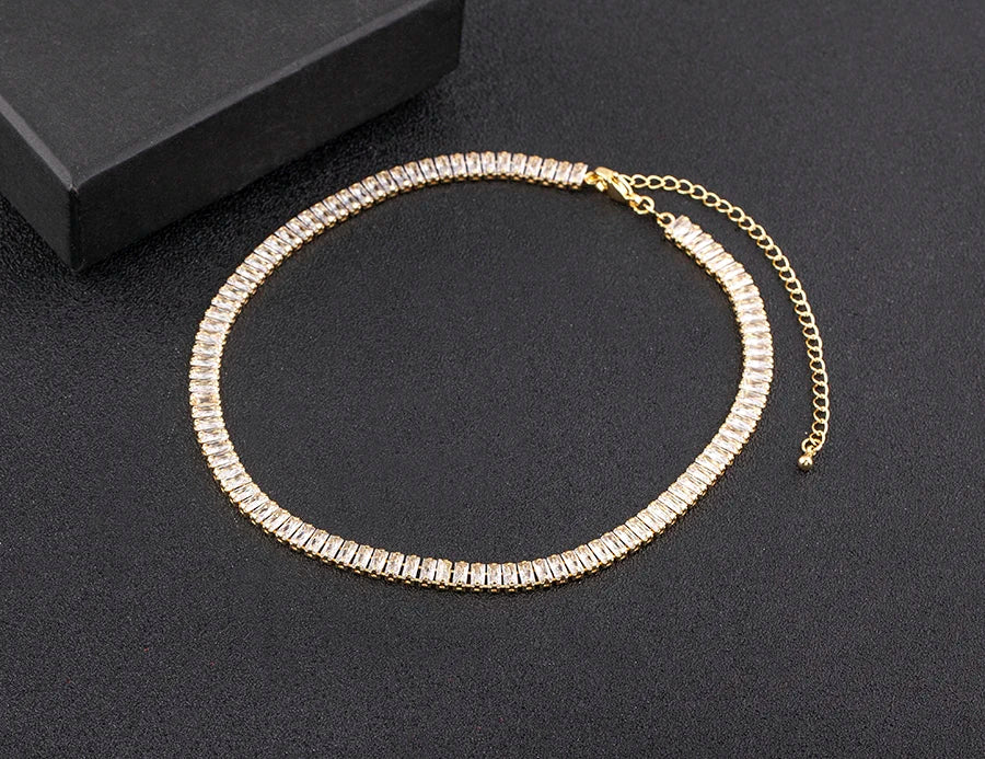 Nidin Classic Colorful Tennis Necklace Men and Women Rectangular Full Zircon Neck
