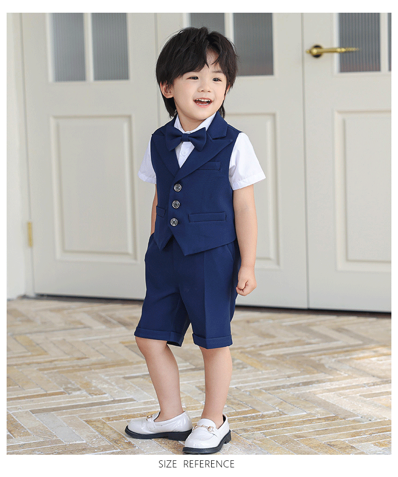 3Pcs Children Boys Black Blue Wedding Suit Teenager Kids Boy Piano Ceremony Tuxedo Suit Formal Vest Shirt Pants Bow Kid Boy Suit