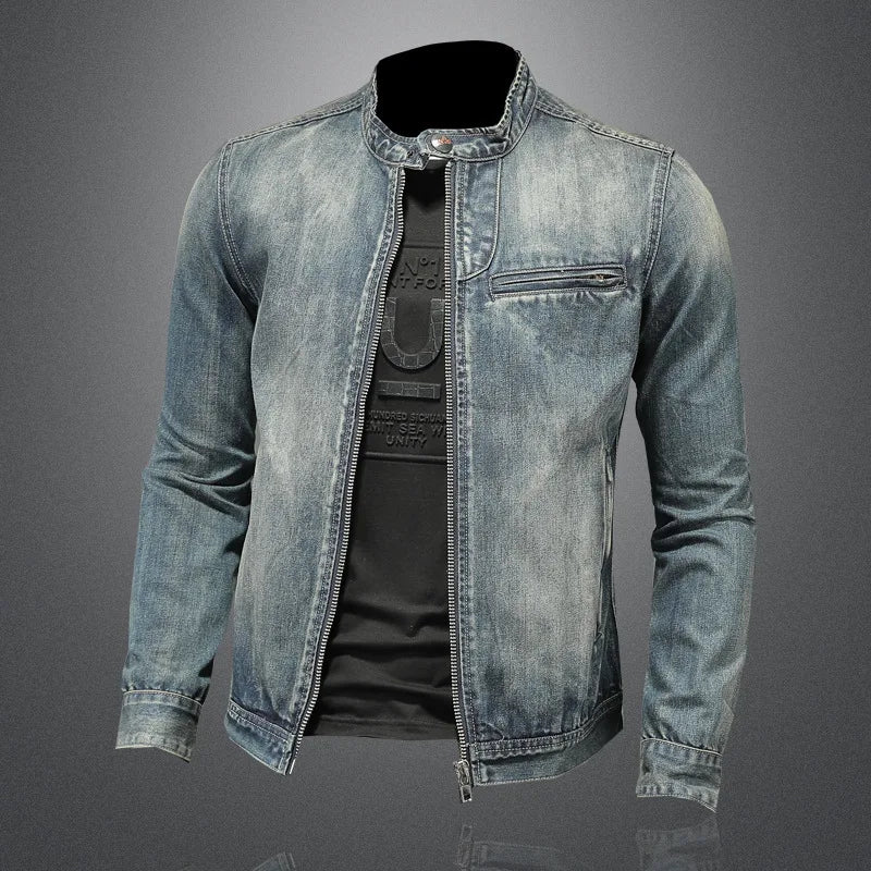 Autumn Men Solid Color Denim Jackets Fashion Motorcycle Jeans Jackets