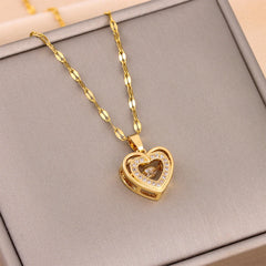 Classic Gold Color Stainless Steel Necklace For Women Shiny Zircon Geometric