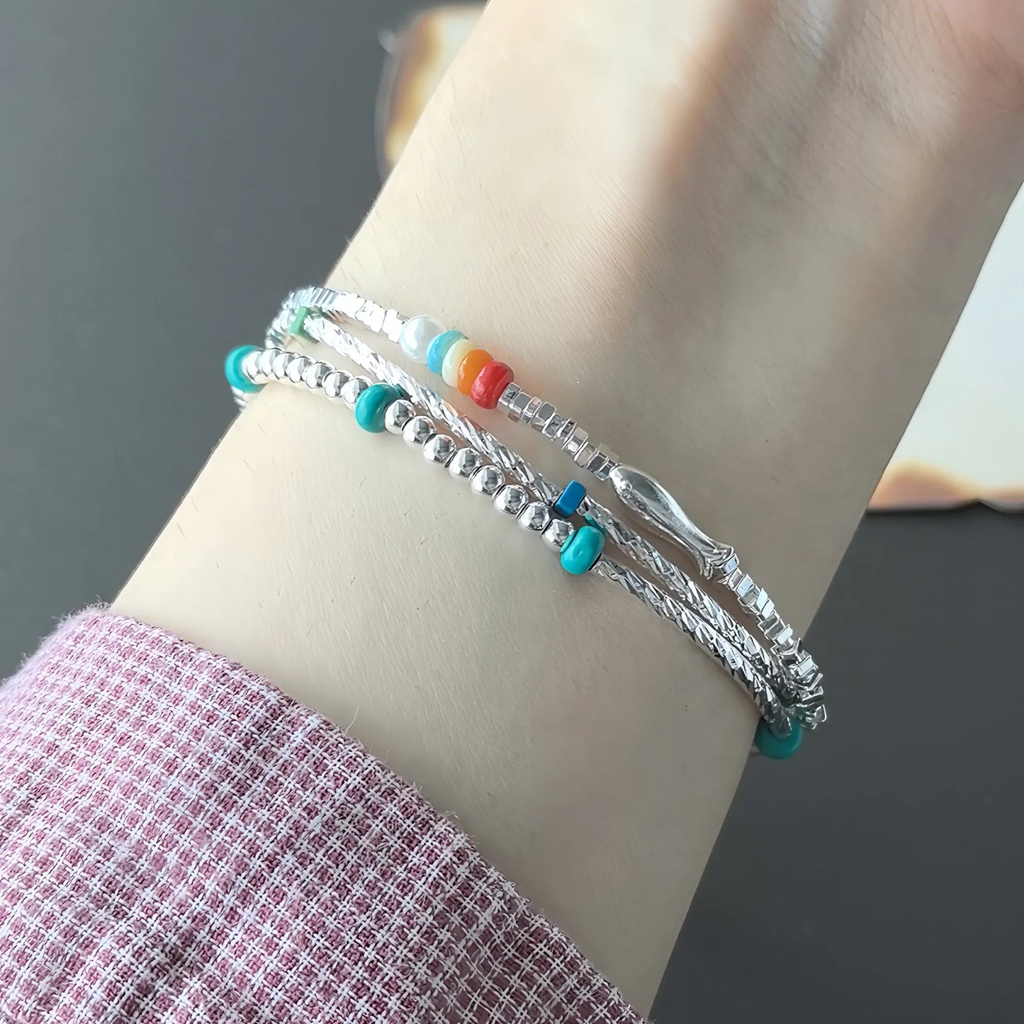 VENTFILLE 925 Sterling Silver Line Extremely fine Bracelet for Women Love Haert Bead Korean Ins Sweet Jewelry Gift Dropshipping