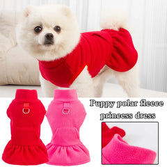 Solid Color High Collar Fleece Pet Dress Pullover For Small Dogs Princess Dress