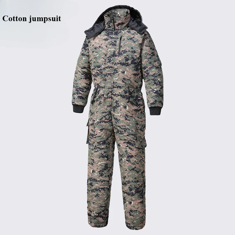 Men Winter Waterproof Thick Cotton Jumpsuit Clothing Outdoor Convenient Sports Camo Jacket Warm Cold Proof Hooded Work Clothes