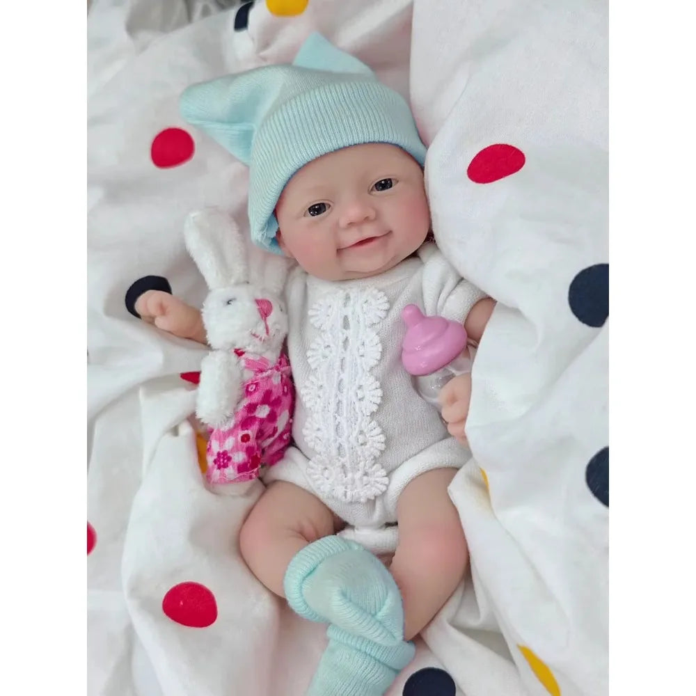 7 inches Reborn Baby Dolls Full Body Silicone Blue Eyes Open Cute Baby Girl The Look Real Baby with Gift Box