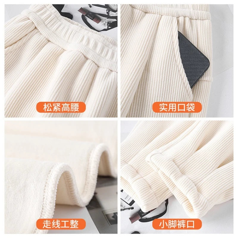 Women's Harem Pencil Pants Loose Pockets Plush Fleece Thick High Waist Sweatpants