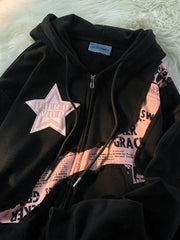 Deeptown Vintage Zip Up Hoodies Women Harajuku Hip Hop Letter Print Coats