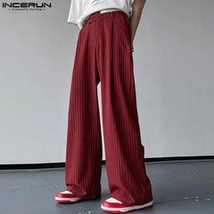 Korean Style Men Pantaloons Fashion High Waist Stripe Long Pants