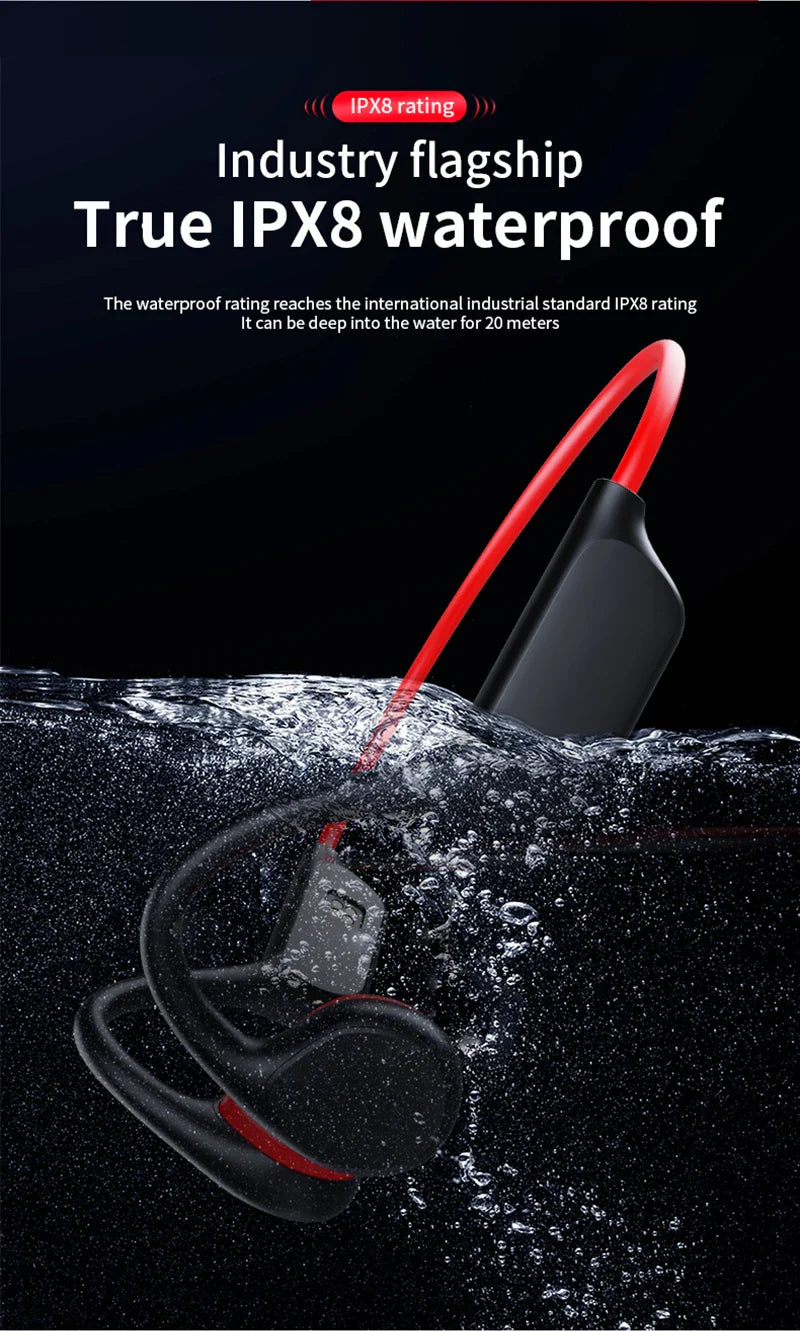 True Bone Conduction Headset IPX8 32GB Bluetooth 5.3 Wireless Swimming Headphone With Microphone Waterproof Exercise Fitness