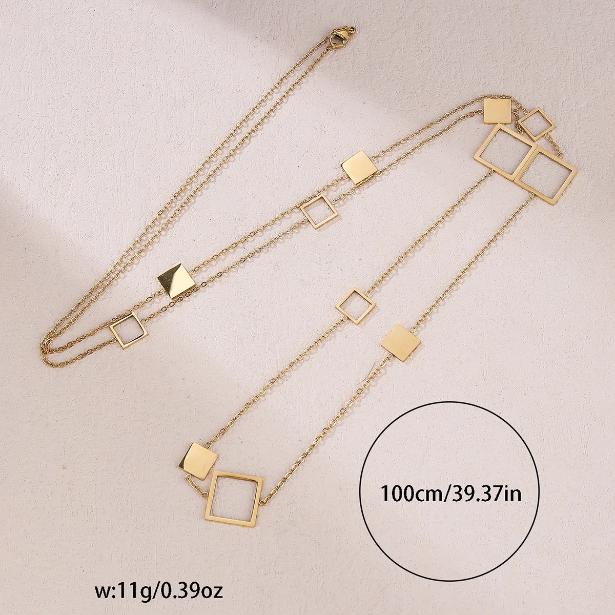 18K gold-plated stainless steel hollow square round rectangular star long necklace