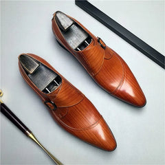 Handmade Man Loafers Genuine Leather Black Monk Strap Men Dress Shoes