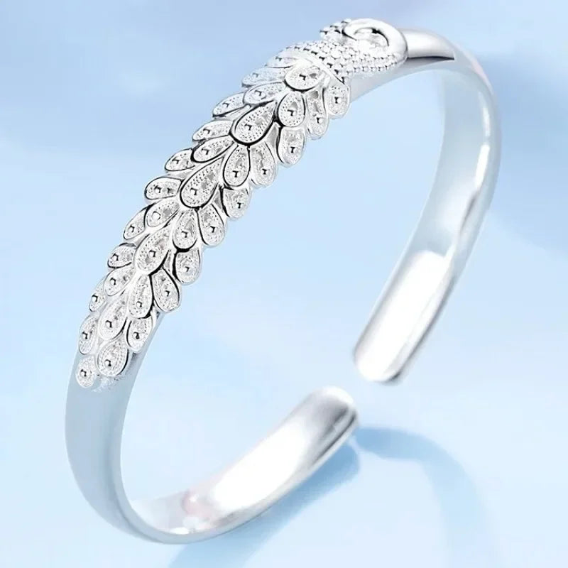 925 Sterling Silver Peacock Opening Screen Bracelet For Women Luxury Designer Texture Open Bracelets Party Original Jewelry Gift