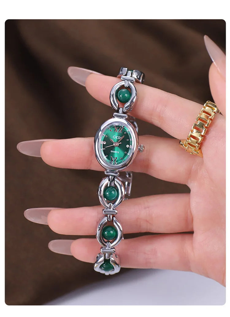 Ladies Watch Light Luxury Brand National Style Zulu Green Bracelet Advanced Bead Waterproof Women Fashion Quartz Wristwatches
