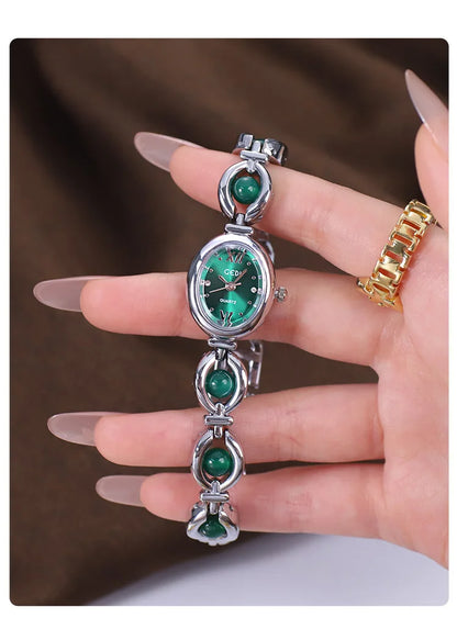 Ladies Watch Light Luxury Brand National Style Zulu Green Bracelet Advanced Bead Waterproof Women Fashion Quartz Wristwatches