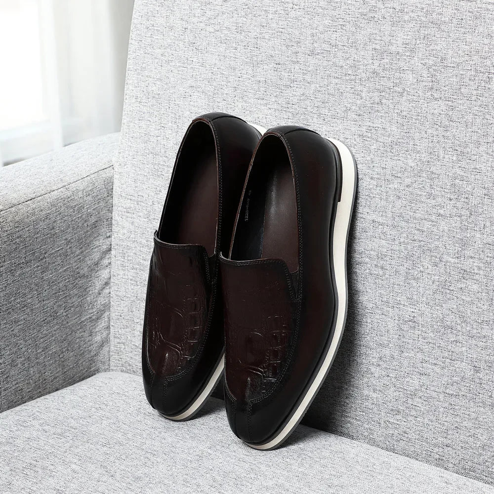 Luxury Slip On Dress Shoes Men Genuine Leather Italian Loafer Shoes For Men Black Dark Brown New Brand Formal Men Casual Shoes