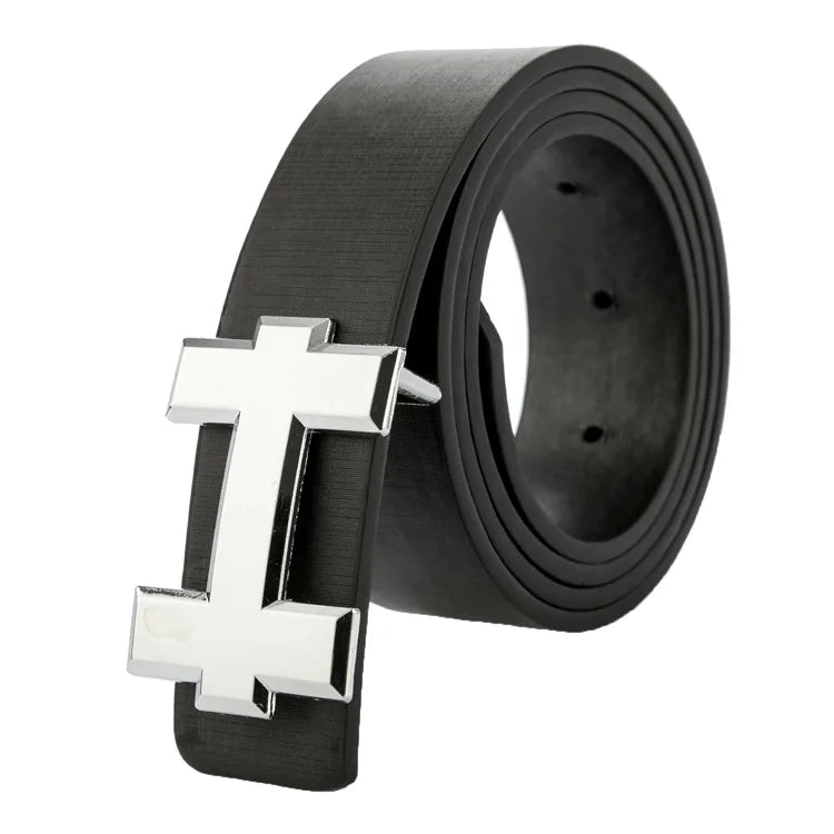 Men's and Women's Casual Fashion Belt  Korean Version Gold Buckle Belt Trendy I-shaped Buckle Belt