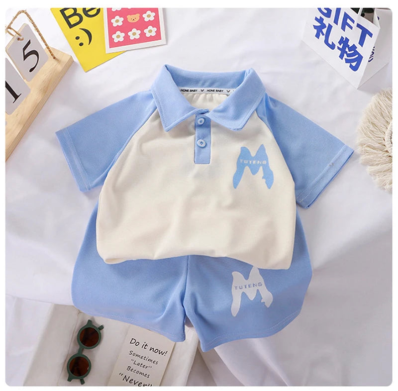 Children Clothing  Kids Clothes Quick Drying Polo Shirt Sets Boys T-shirt Shorts Summer Cotton Short Sleeve Fashion Suit2PCS