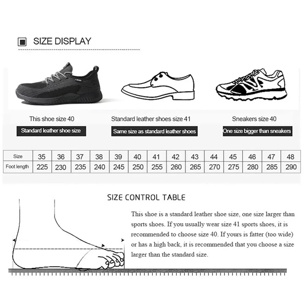 Safety Shoes Men's Work Boots Steel Toe Cap Puncture-Proof Indestructible Security Work Shoes Women Light Comfortable Sneakers
