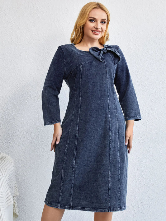 Women's Plus Size Denim Dress Autumn Chic Elegant Dresses For Chubby