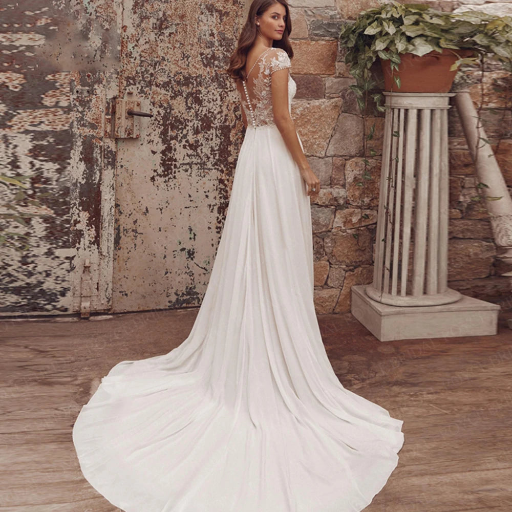 White Bridesmaid Dresses: Wedding Dresses With Cap Sleeve V-Neck Lace