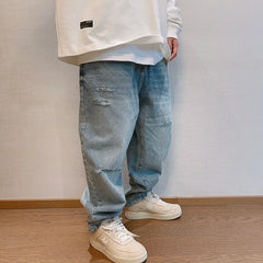 Korean Hip Hop Ripped Baggy Jeans Men Clothing Japanese Streetwear