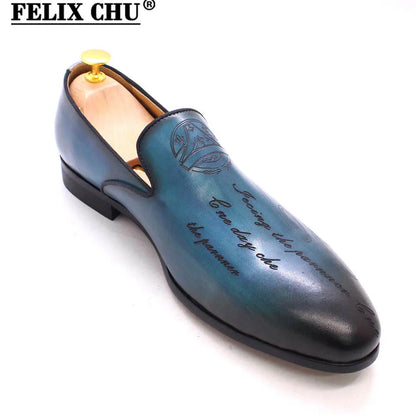 Italian Style Men Loafers Shoes Handmade Letter Print High Quality Genuine Leather Dress Shoes for Men Business Formal Shoes