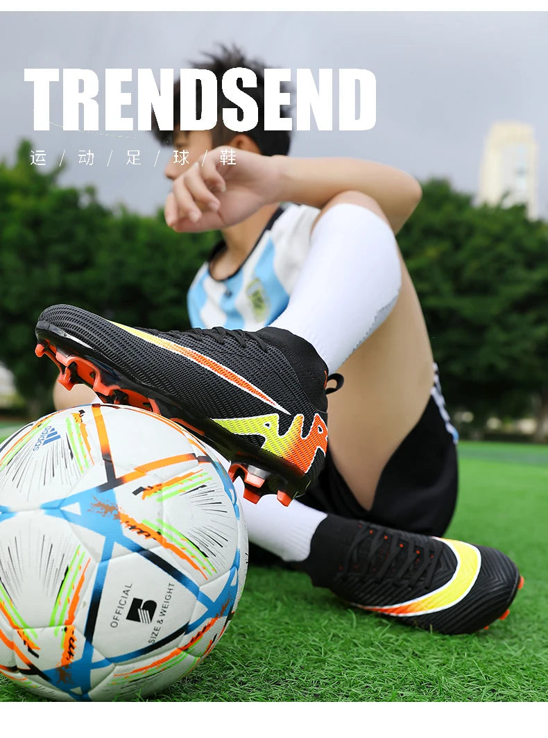 Professional Men High Ankle Football Boots Soccer Cleats TF/FG Training