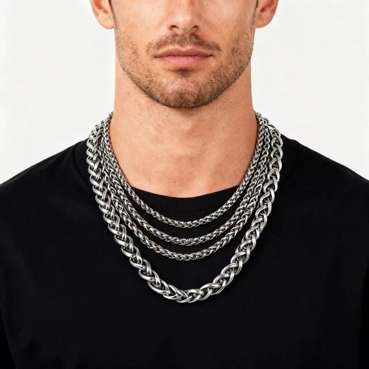 HNSP STAINLESS STEEL SILVER COLOR TWIST ROPE CHAIN NECKLACE FOR MEN Women HIP HOP PUNK Jewelry Accessories 3/4/5/6/8MM Thick