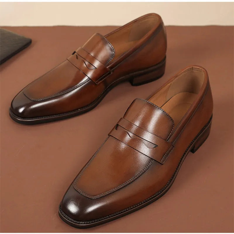 Luxury Slip On Dress Shoes Men Genuine Leather Italian Loafer Shoes For Men Black Brown Brand Formal Oxford Men Casual Shoes