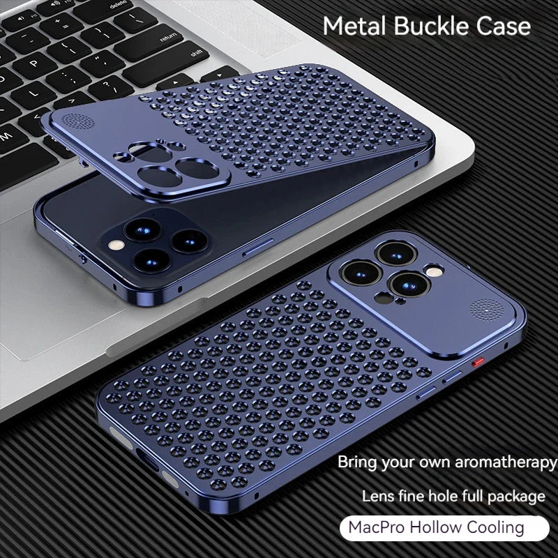 For iPhone 14 15 16 ProMax Metal Heat Dissipation Phone Case 15Pro Aluminum Alloy Aromatic Ultra-thin Shock-absorbing Back Cover