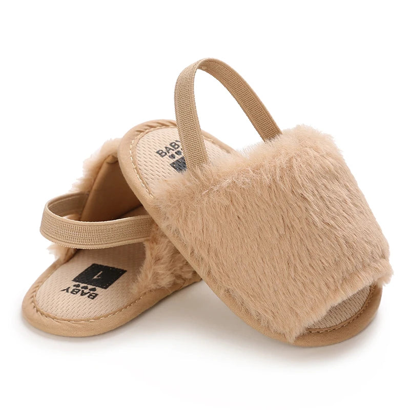 Summer Soft Hair Style Classic Baby Girl Slipper Sandals Breathable Baby Fur Shoes