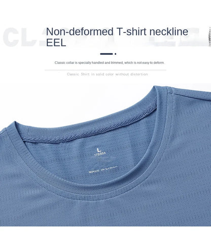 Running T-shirt Men Summer Ice Silk Thin Top Reflective Printing Quick Dry Short Sleeve Breathable Fitness Sports T-shirt 5XL