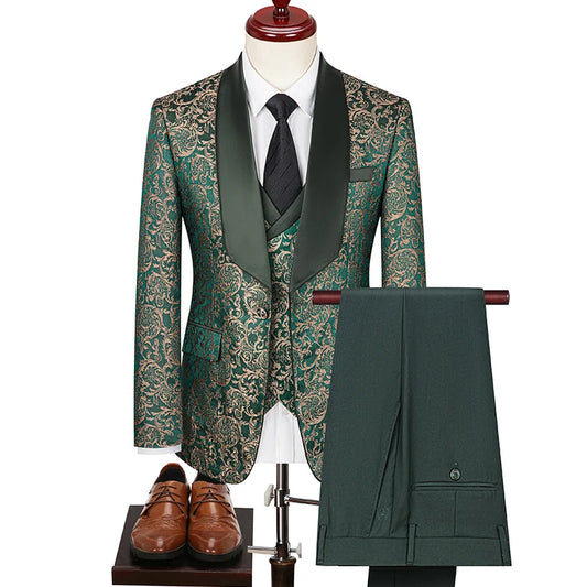 Tuxedo for Mens: Cross-border Plus-size Men's Jacquard Suit Wedding Dress Groom Suit