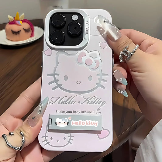 Pink Hello Kitty With Bracket Phone Case For iPhone 16 15 14 13 12 11 Pro Max X XR XSMAX 8 7 Plus Shockproof with Holder