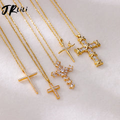 Cross Pendant Necklace for Women Gold Color Stainless Steel Collar Necklaces