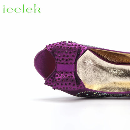 2024 New Arrival Shoes Matching Bag Set in Purple Special Heels Sandals Decorated with Crystal For Ladies Wedding Party