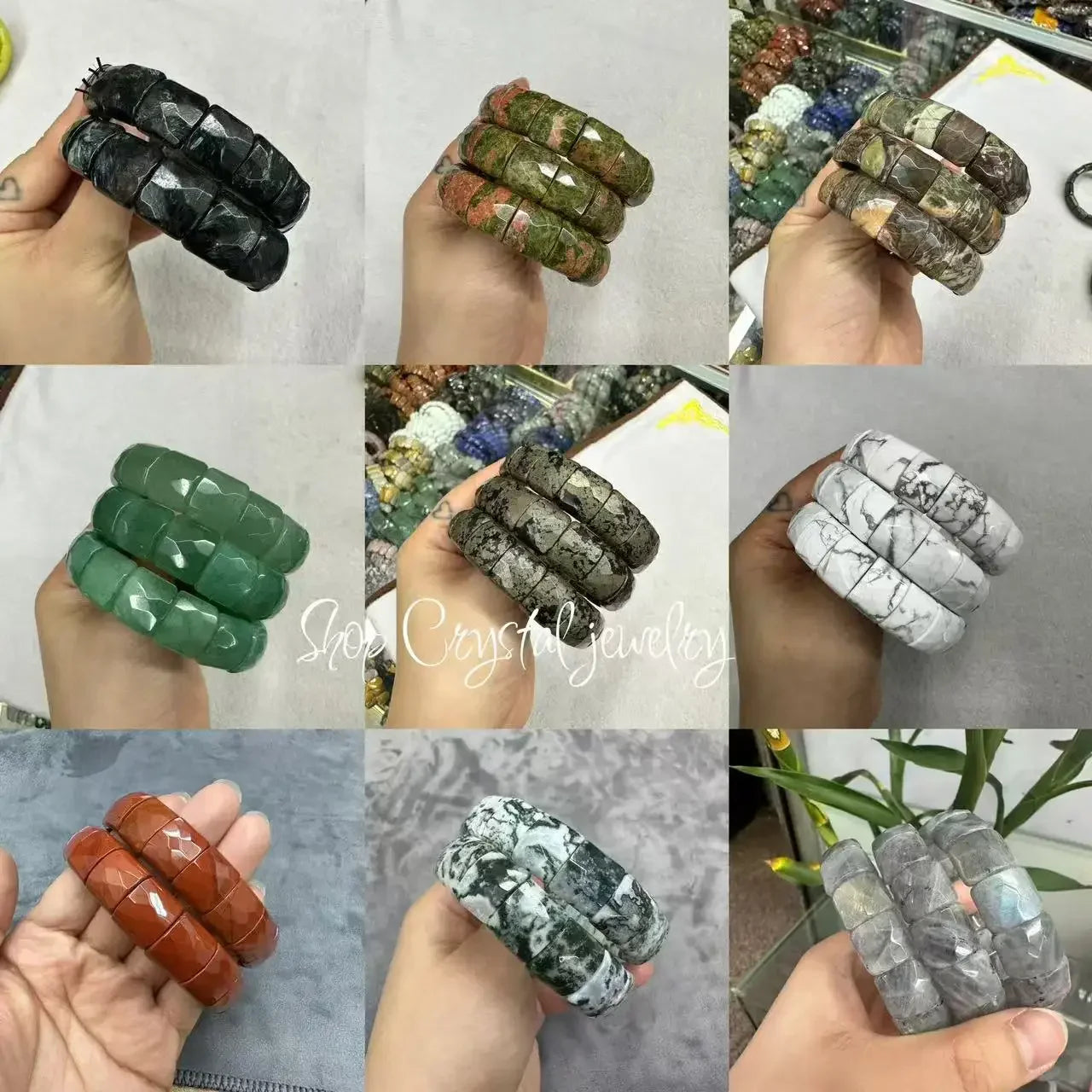 Natural 12x15mm Faceted Stone Unique Crystal Citrine Agate Amethyst Pyrite Fashion Elastic Handcrafted Bracelets Energy Bangles