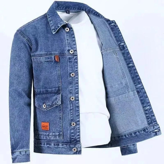 Spring and Autumn New Fashion Trend Solid Color Denim Jacket Men's Casual