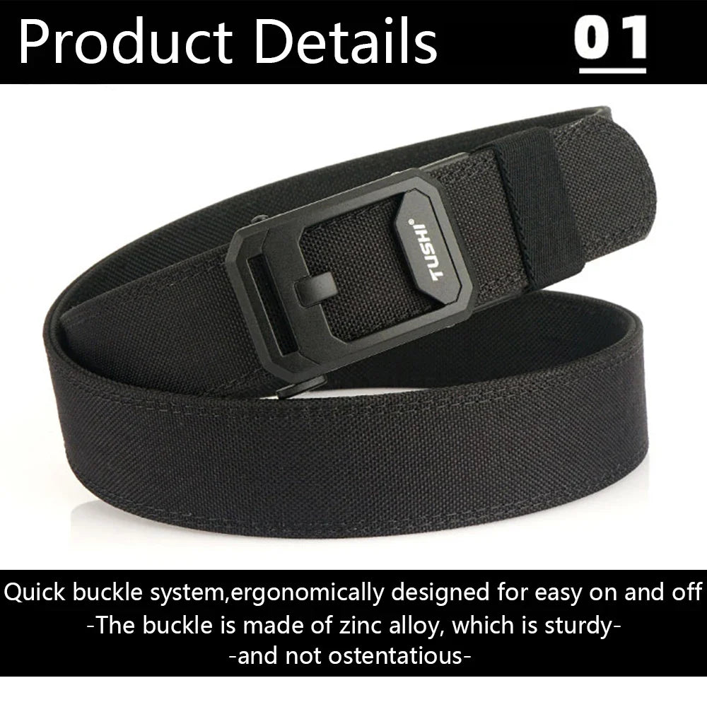TUSHI New Men's Military Tactical Belt Tight Sturdy Nylon Heavy Duty Hard Belt for Male Outdoor Casual Belt Automatic Waistband