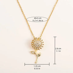 Fashionable Double Layer Rotatable Sunflower Flower Necklace for Girls, Versatile