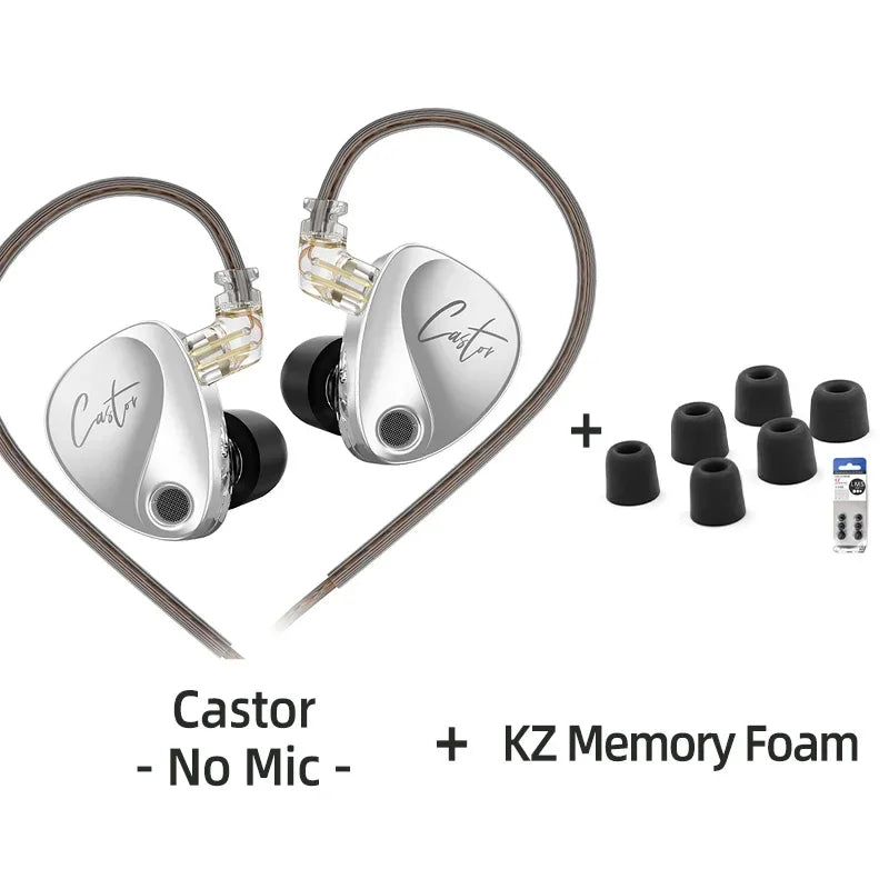 KZ Castor Wired Earbuds Improved Bass HiFi Earphone 2 Dynamic High-end Tunable Balanced Armature In-ear Headphone w/ Accessories