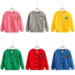 Children Outerwear Cartoon Animal Head Embroidery Knited Cardigan for Kids Boy Girl