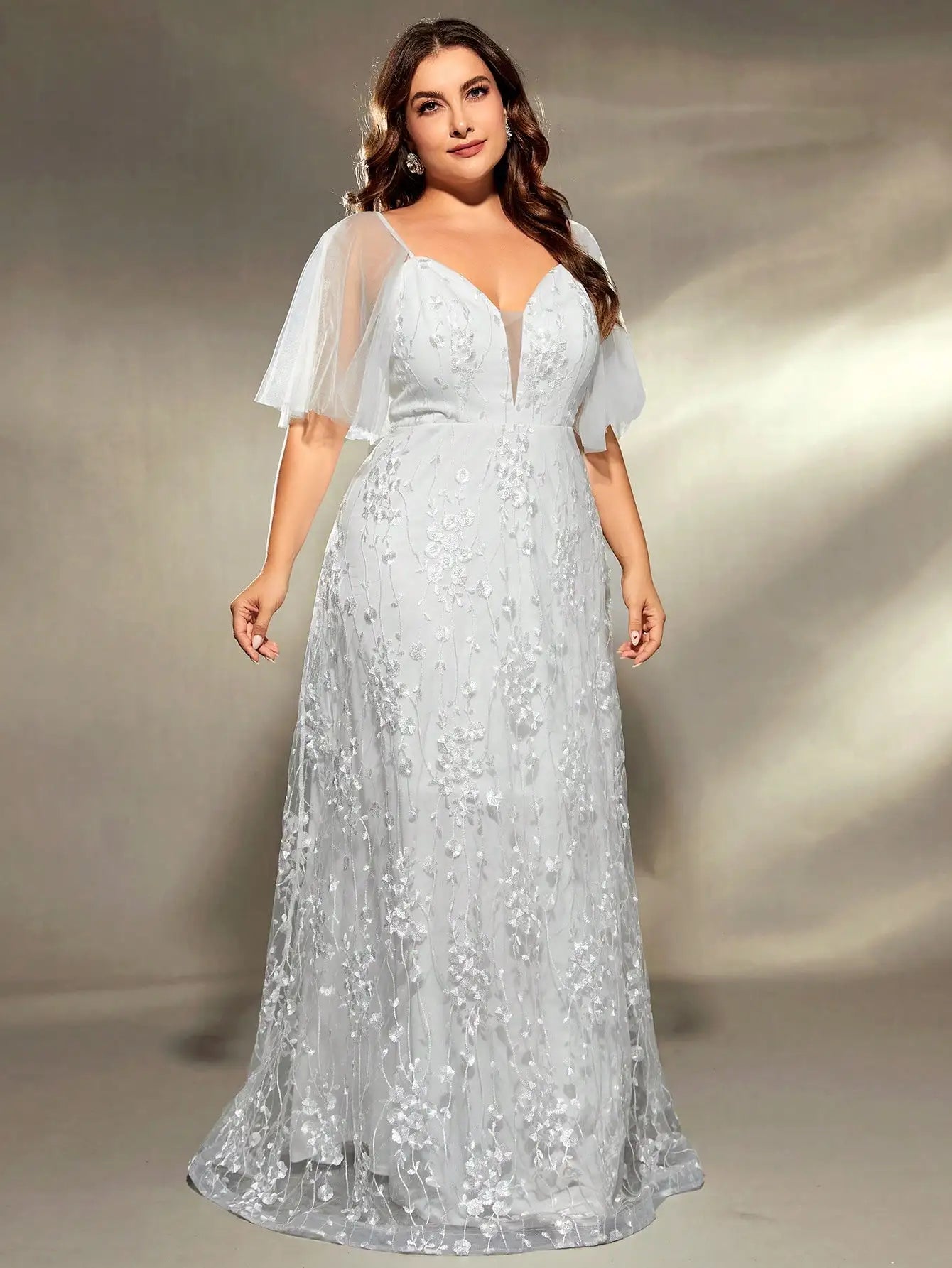 Mgiacy plus size V-neck gauze large trumpet sleeve patchwork embroidered lace A set wedding gown PROM dress Party dress