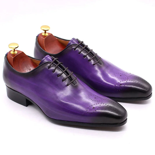 Daniel Shoes Italian Mens Dress Shoes Genuine Leather Blue Purple Oxfords Men