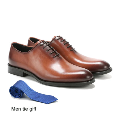 Brand Designer Whole Cut Oxford Dress Shoes Men Genuine Leather Handmade Lace Up Plain Toe Business Office Formal Shoes for Man