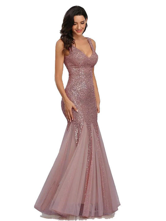 Evening wear Dresses: Plus Size Evening Gown Double V Neck Sleeveless Dress