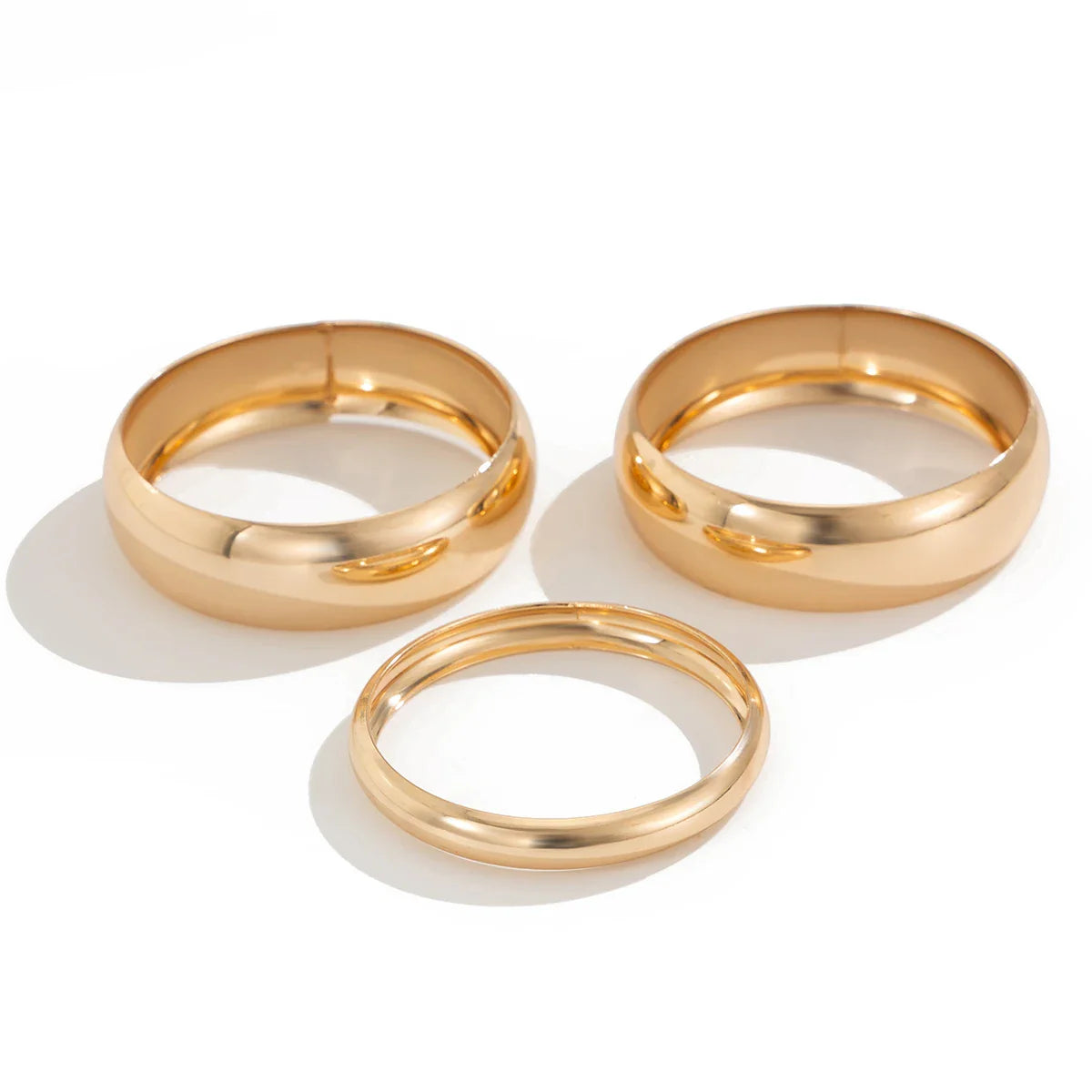 KunJoe 3Pcs/Set Fashion Design Smooth Round Big Bangles for Women Punk Heavy Metal 6.5cm Wide Bracelets Gold Color Hand Jewelry