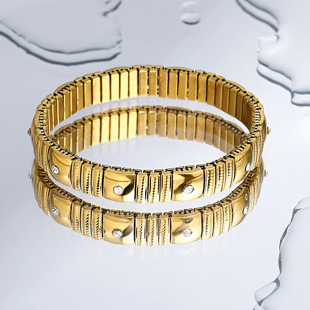 Freetry 18K Gold Plated Stainless Steel Adjustable Bracelet Fashion Elastic Metal Bracelet Trendy Jewelry Accessories Official