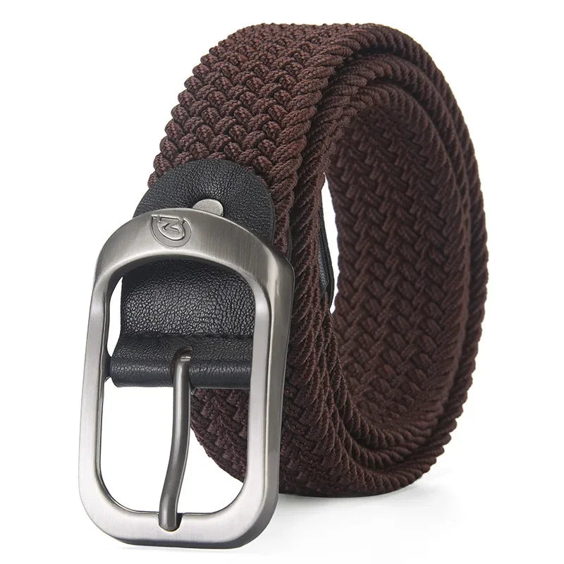 Unisex Woven Elastic Belt Men Luxury Women Belt Designer Men Alloy Pin Buckle Waist Straps Belts No Hole Cinturones Luxury Mujer