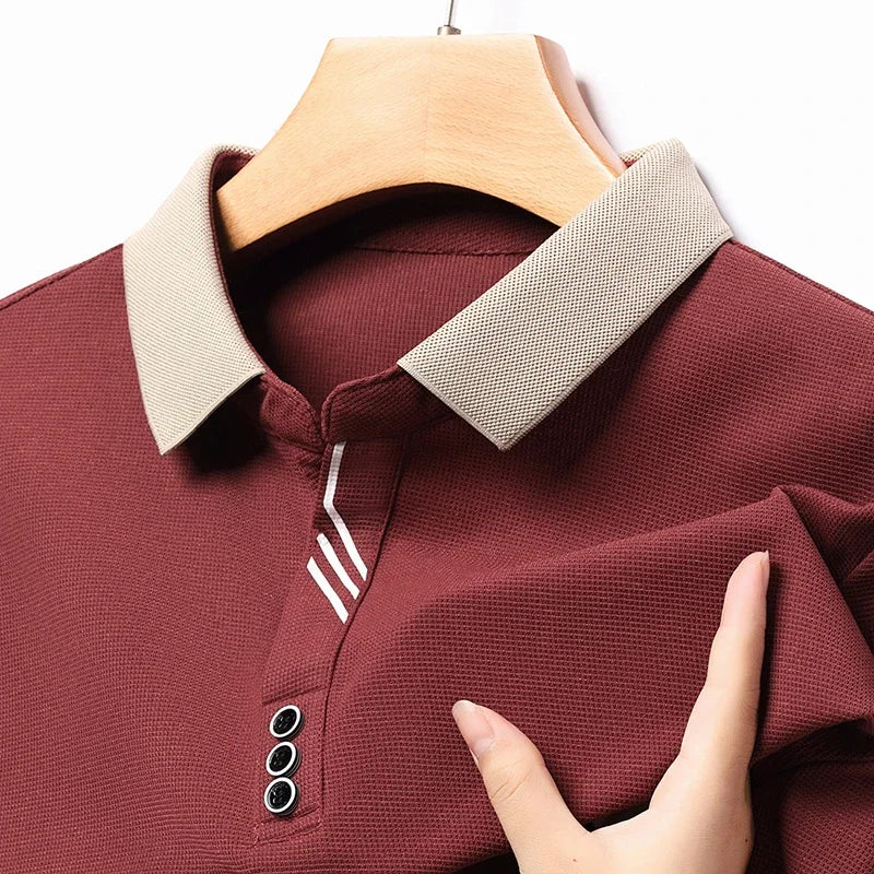 New Men's Business Casual Long Sleeved Shirt Solid Color Polo Shirt Fashionable Breathable Comfortable Versatile Top
